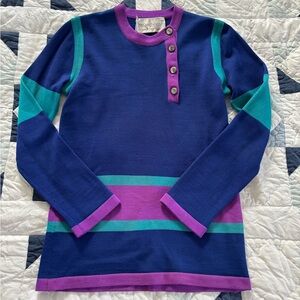 Yves Saint Laurent Royal/Purple Color Block Knit Long Sleeve Top Women’s Size S